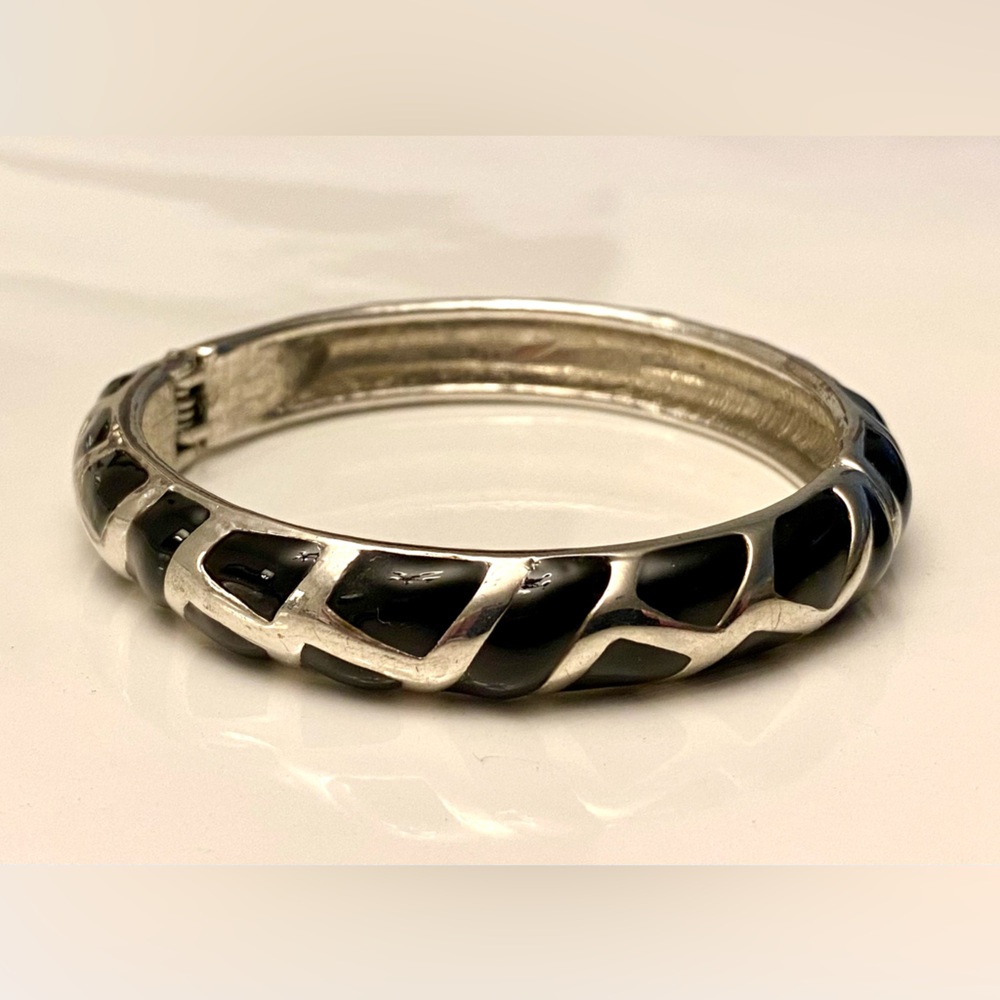Black enamel and metal cuff bracelet